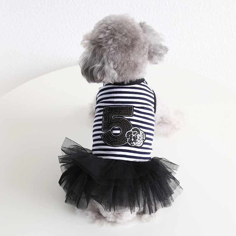 Pet Costume Dress Nautical Striped Top with Tulle Skirt for Dogs And Cats